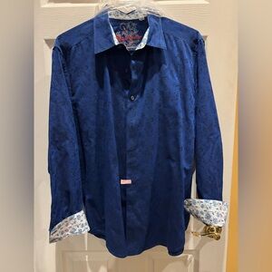 Robert Graham Men's Blue Patterned Long Sleeve Shirt size 2XL Classic Fit.